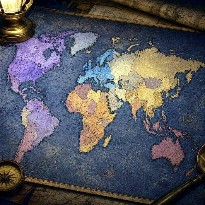 A close-up of an antique map showing new state boundaries under warm lamplight