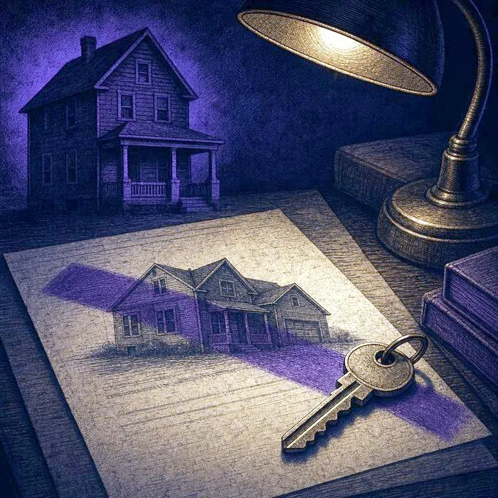 A foreclosure notice and a set of house keys resting on a table