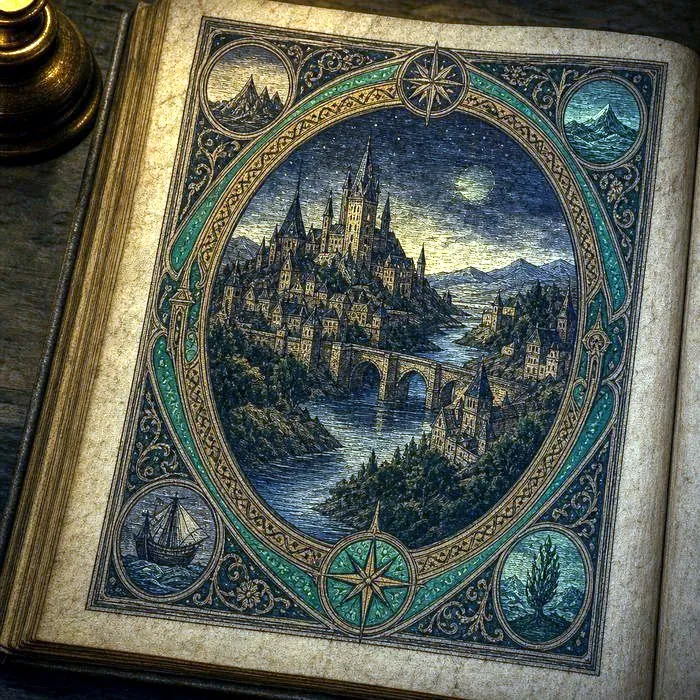 A close-up of an antique illuminated medieval manuscript page