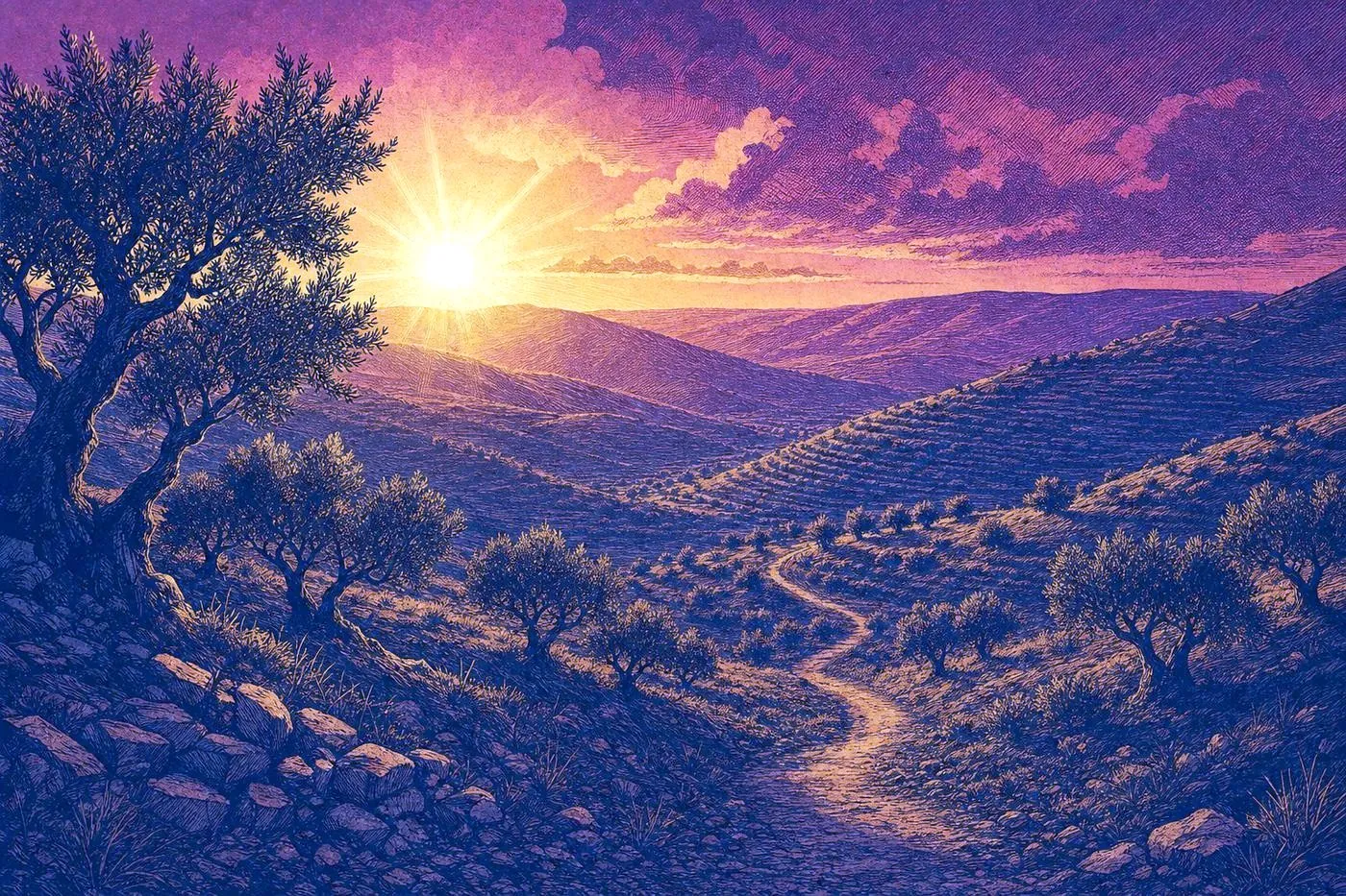 Sunlight over the hills of the Galilee region
