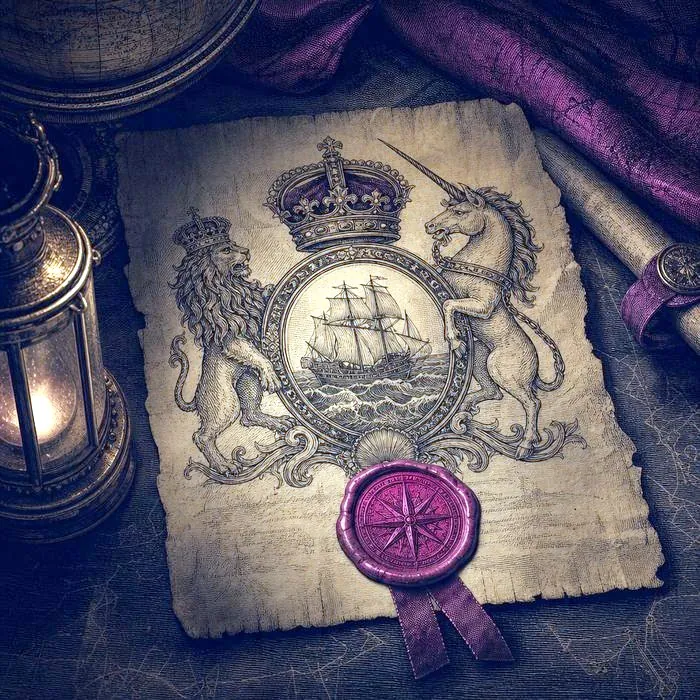 An antique royal exploration charter document with wax seal