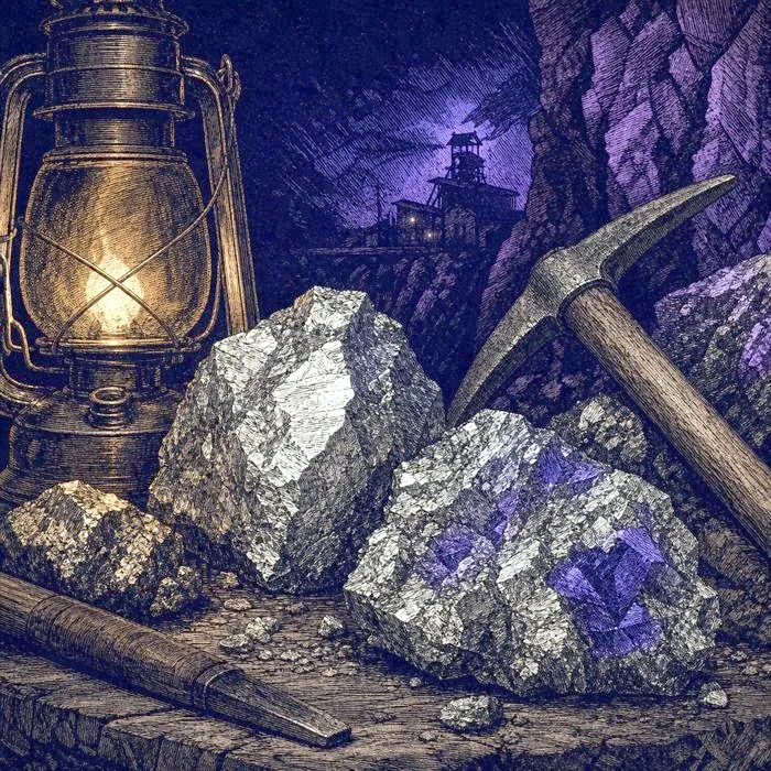Antique silver ore samples and mining tools from the Comstock Lode era
