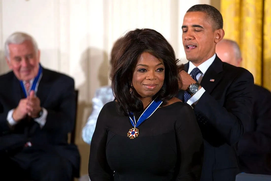 President Barack Obama presenting Oprah Winfrey with the Presidential Medal of Freedom in 2013