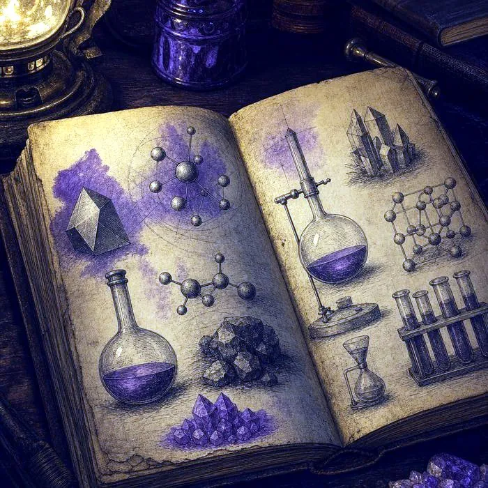A handwritten antique chemistry notebook page with element sketches