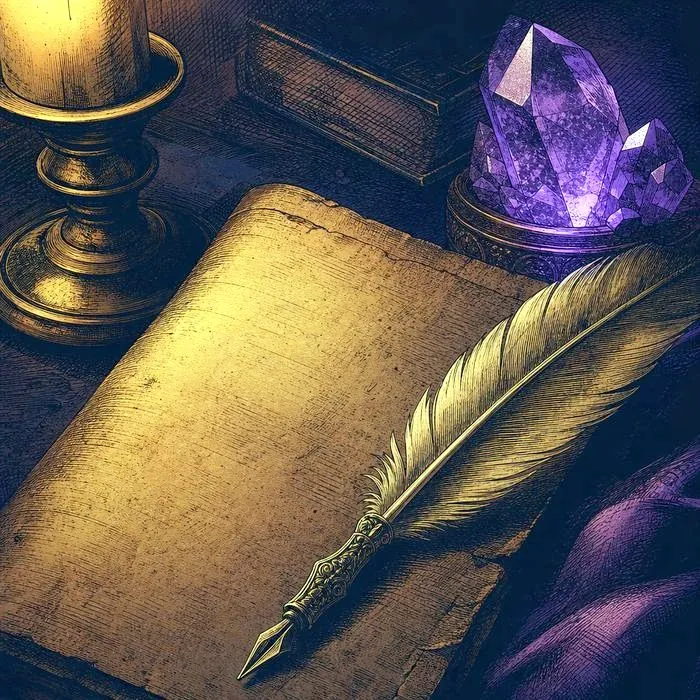A close-up of an antique copy of the US Constitution and a quill pen