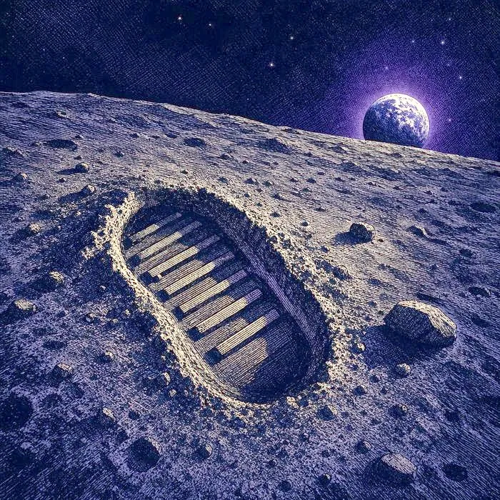 An astronaut's boot print pressed into fine lunar dust
