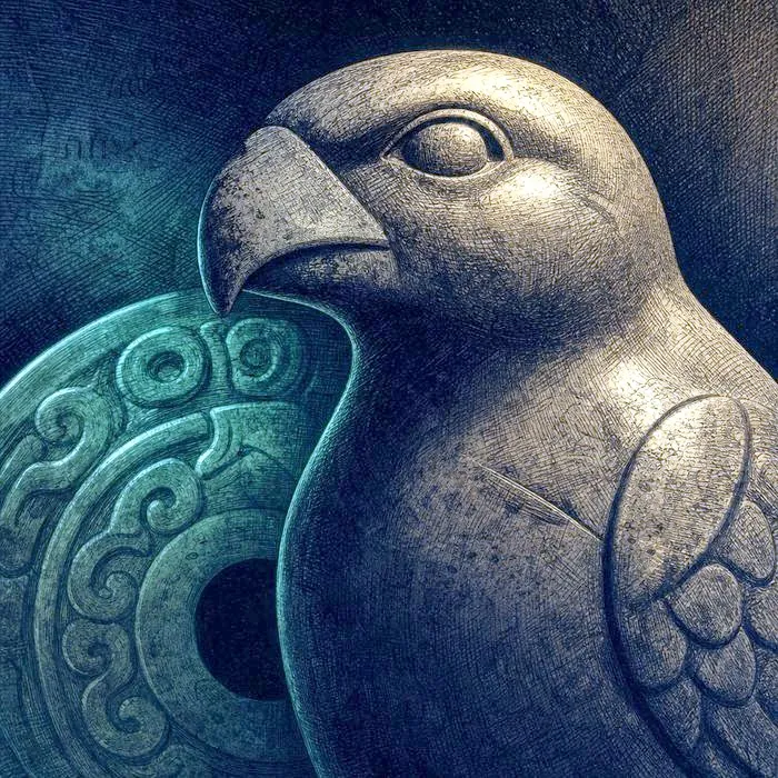 A carved soapstone bird sculpture in close-up detail