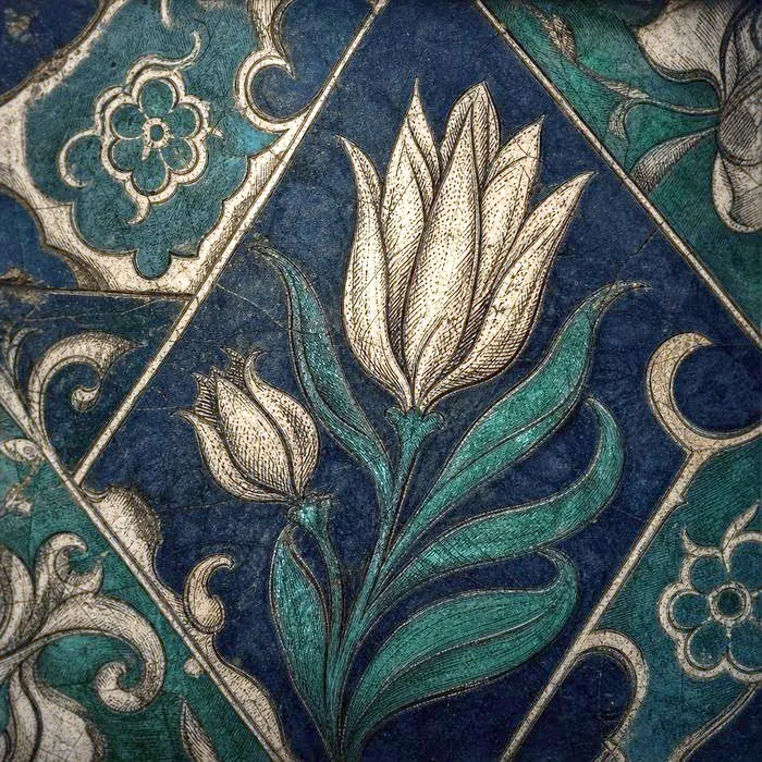 Close-up of an antique Anatolian ceramic tile pattern