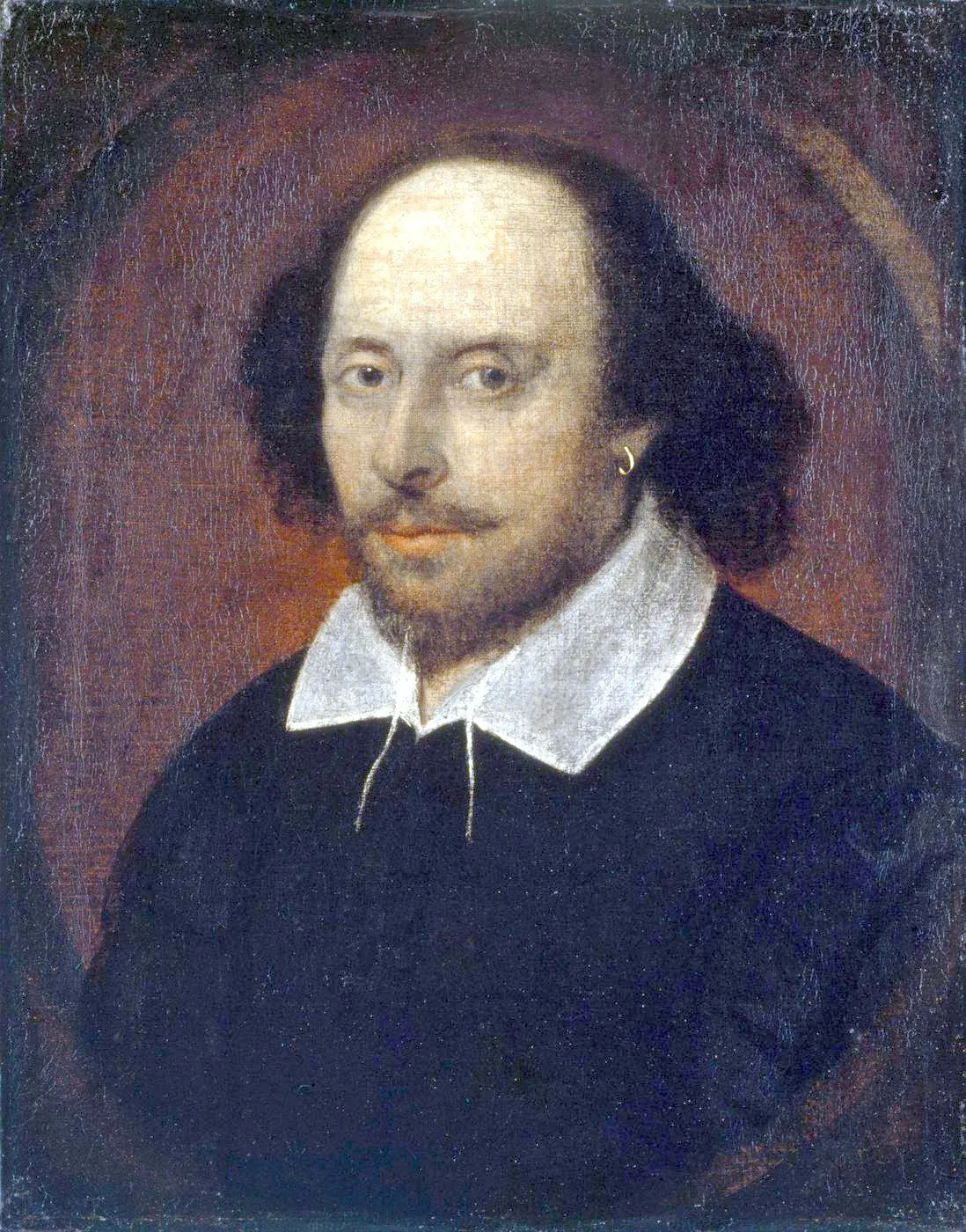 The Chandos portrait of William Shakespeare, attributed to John Taylor, c. 1600–1610, National Portrait Gallery, London